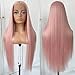 SeraphicWig Synthetic Lace Front Wigs 13x4 Pink Long Straight Hair Wig for Women Half Hand Tied Natural Hair Line Heat Resistant Fiber Hair Daily Wear 24 inches