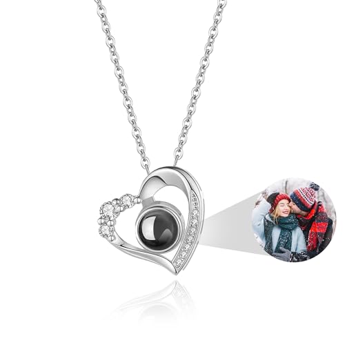 Easycosy Collana con Foto Personalizzata per Donne - Proiezione con Immagine all'interno, Gioielli a Cuore Personalizzati, Regali per Lei, Moglie, Mamme, Regalo Donna Compleanno Anniversari