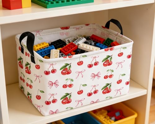 Image of Essme Rectangular Kids Baskets,Cherry Storage Box,Cute Basket for Kids with Handles for Room Decor, Book Bins,Shelf Basket.(Cherry)