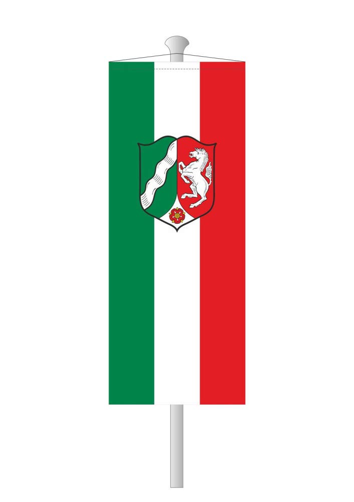 Deitert Bundesland-Flagge NRW – 120x300 cm NRW-Flagge mit Wappen (Dienstflagge), Bannerfahne aus reißfestem Polyester, NRW-Fahne mit Doppelsicherheitsnaht gesäumt