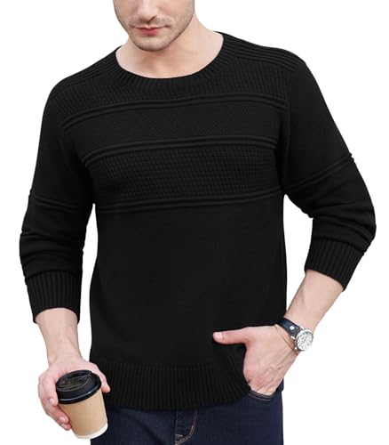 YTD Men's Crew Neck Sweater Long Sleeve Textured Knit Sweaters Casual Slim Fit Pullover