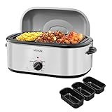 VEVOR Roaster Oven, 24QT Electric Turkey Roaster Oven, 150-450℉ Adjustable Temperature Electric Roasting Pan with 3 Bin Buffet Server, Self-Basting Lid, Defrost & Warm Function, Self-Basting Lid