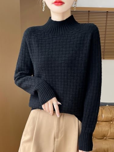 100% Merino Wool Sweaters for Women's Fall Winter Knitted Thick Pullover Long Sleeves Loose Warm Turtleneck(WQ703)3