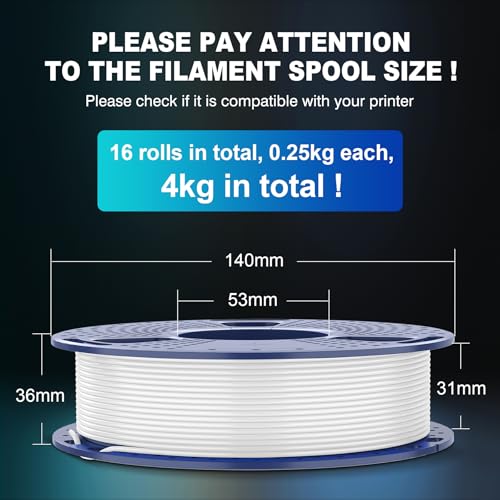 SUNLU PLA Filament 16 Color Bundle Multicolor, PLA 3D Drucker Filament 1.75mm, Einzeln Vakuumverpackt, 0.25kg pro Spule, 4kg Insgesamt, 16 Pack. (12 Reguläre Feste Farbe und 4 Transparente Farbe) – Bild 3