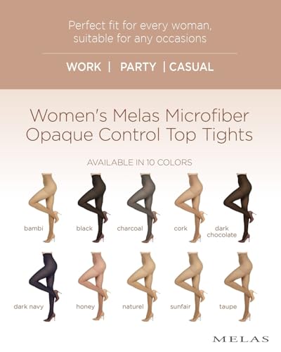 Image of Melas 6-Pack Women's Tights, 60 Denier, Opaque, Microfiber Control Top Tights, Soft & Durable - Sizes XS to Q2