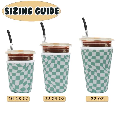 Image of Reusable Insulated Neoprene Iced Coffee Cup Sleeve, Durable Drink Sleeve for Cold Beverages, Beverage Holder for Iced Coffee (Wavy Grid)