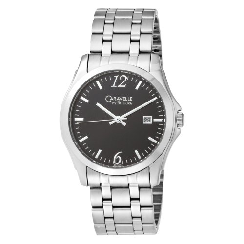 Caravelle by Bulova Men's 43B000 Stainless Steel Bracelet Black Dial Watch