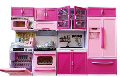 Mahi Enterprise? Morden Kitchen Set with Light and Sound from SWL Toy Kitchen Set for Girls | Pretend Kitchen Toys | Kitchen Set Big with 4 compartments (Colour and Model May Vary) (4 compartments)