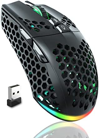 SOLAKAKA Lightweight Wireless Gaming Mouse Bluetooth with Honeycomb Shell, Side Buttons, RGB Lights, (2.4G/BT5.0) Ergonomic Optical Rechargeable Computer Mice for Windows PC/Mac - Black