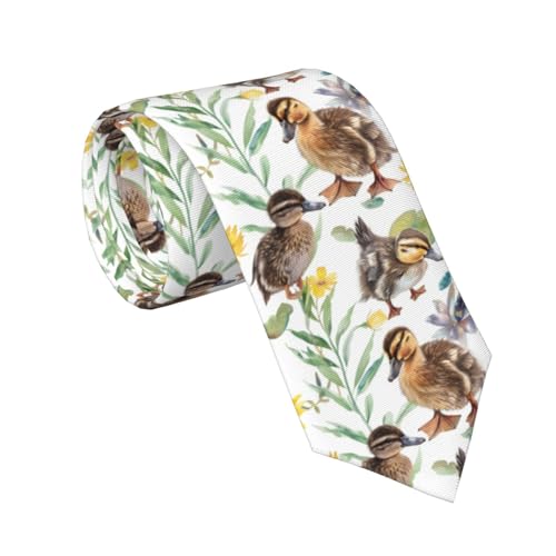 Famame Mens Tie Necktie Funny Novelty Baby Mallard Duck Floral Neckties for Men Formal Party Business Regular Length Neckties Soft Ties Designer Wedding