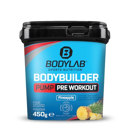 Bodylab24 Bodybuilder Pump Pre Workout Ananas 450g, mit L-Citrullin, L-Arginin, Vitaminen, Mineralstoffen, Glycerin, Dextrin und verschiedenen Pflanzenextrakten, lecker und fruchtig im Geschmack