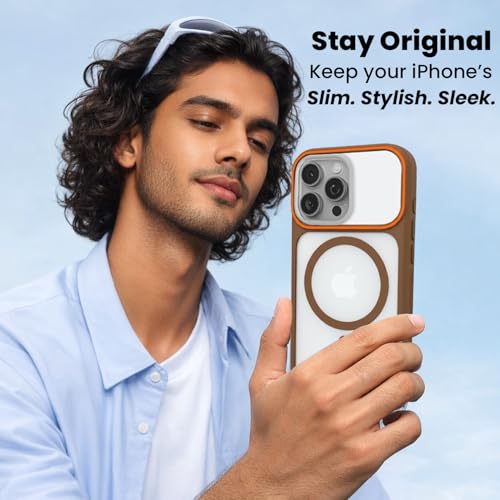 Image of AIBEX Magnetic Compatible Shockproof Case for iPhone 15 Pro max - Slim Protective Back Cover with Camera Lens Protection, Strong Magnetic Support, Anti-Slip Grip, Military Drop Protection (Brown)
