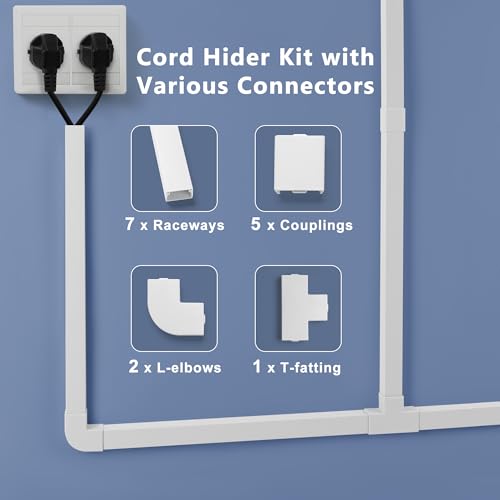 Image of ZhiYo Cord Hider Kit, Cord Covers for Wires on Wall, Self-Adhesive Cable Raceway, TV Cord Hider for Wall Mounted TV, Paintable Cable Management Cover Kit, 7X L14in x W0.95in x H0.55in, White