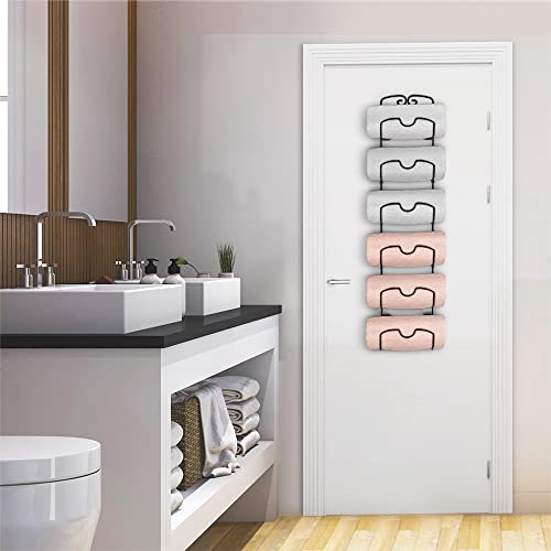 Bextsrack Towel Rack Wall Mounted Metal Wine Rack Towel Shelf Holder Storage With 6 Compartments For Bathroom Hand Towels, Washcloths - Black #TOP3