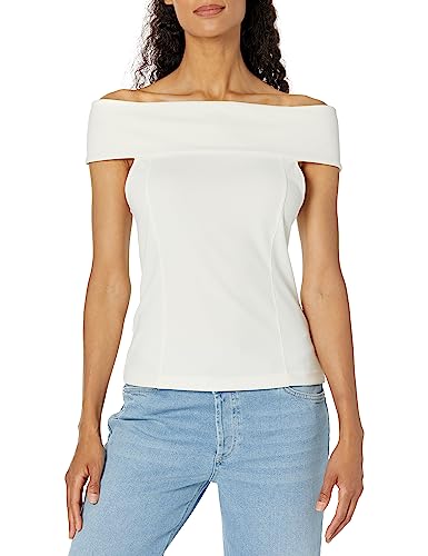 Club Monaco Women's Luxe Crepe Off Shoulder Shirt, White/Blanc