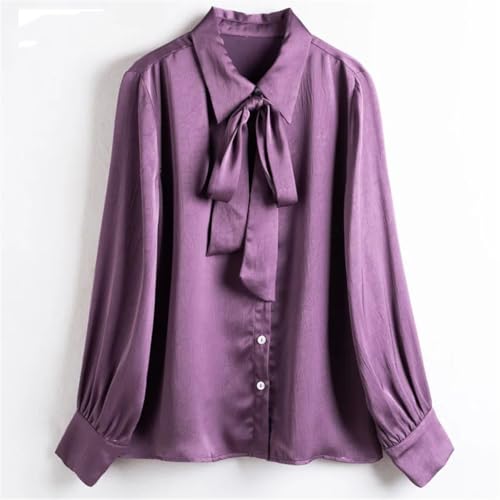 Women Long Sleeve Satin Chiffon Shirt Elegant Bow Casual Blouses Business Office Work Tops3