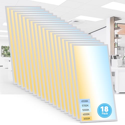 Image of AIKVSXER 18 Pack 2x4 LED Flat Panel Light - Selectable 5 CCT 3000K-6500K & 5 Wattage 30-70W 7700Lm 0-10V Dimmable 2x4 led Drop Ceiling Lights 120-277V for Commercial and Home