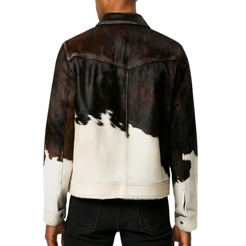 Men's Cowhide Leather Motorcycle Jacket – Western Cow Print Coat Animal Print Cow Jacket3