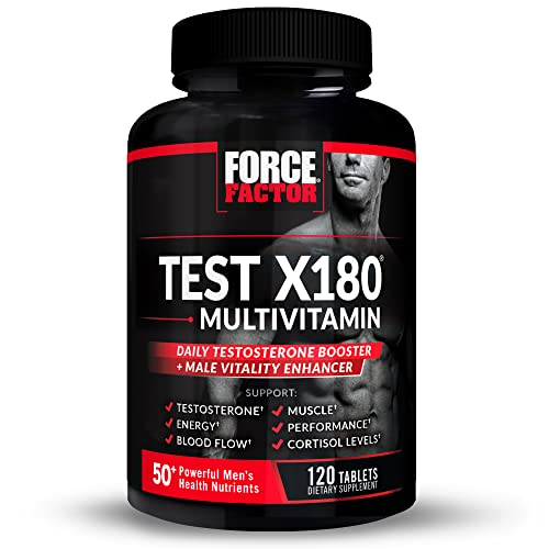 Test X180 Multivitamin for Men Plus Testosterone Support with All 13 Essential Vitamins, for Muscle, Strength, Menâ€™s Health, and Performance, Daily Multivitamin for Adults, Force Factor, 120 Tablets