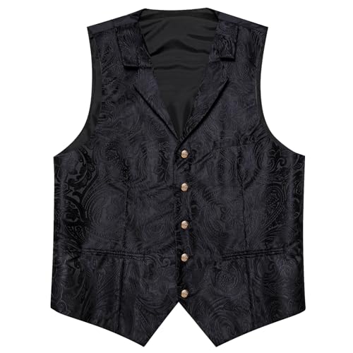 Image of Barry.Wang Mens Silk Lapel /Shawl Collar Vest Tie Sleeve Holder Set Formal /Casual Paisley Vests Wedding Tuxedo Waistcoat