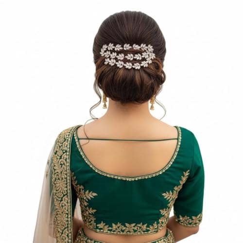 Imaashi Rhinestone Kundan Work Wedding Tiara Headband Bridal Headpiece Hair Chain for Party Hair Accessories for Girls Women (White)