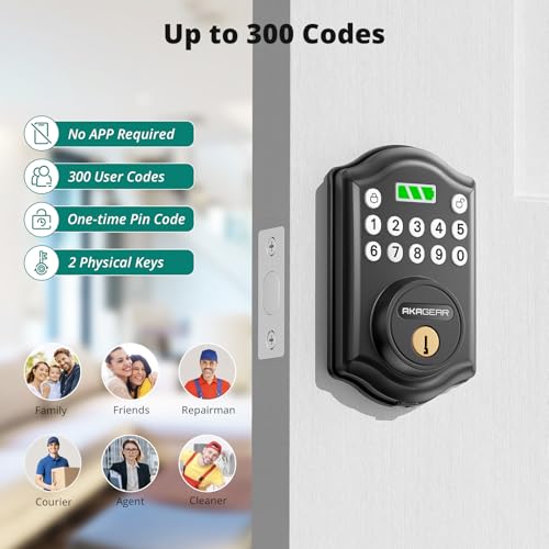 Image of AkaGear Keyless Entry Door Lock with Keypad - Smart Deadbolt for Front Door with 2 Keys - Auto Lock - Easy Installation - DS10 Mini (Matte Black)