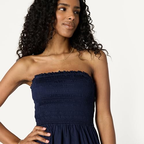 Image of Amazon Essentials Women's Regular-Fit Cotton Sateen Smocked Bodice Dress