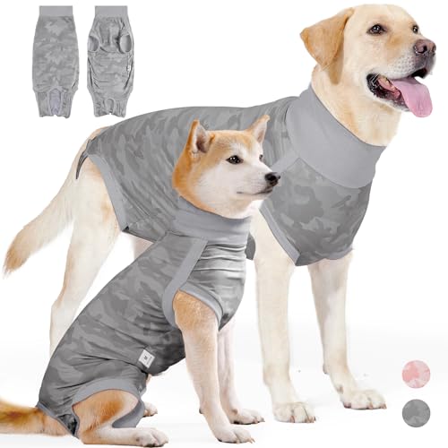 THKWOO 犬 術後服 メス 犬用術後ウェア 犬介護服 エリザベスカラーの代替品 内部メザニン 尿パッドを収納可能 薄手のツルッとした素材 抜け毛防止 傷舐め防止 皮膚保護 離乳 去勢 避妊 手術後服 カット可能なU字型開口部 小型犬 中型犬 大型犬 女