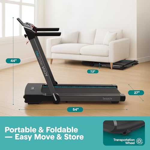 Image of SereneLife Portable Foldable Treadmill for Home, 8.7 MPH Shock Absorption, LED Display Under Desk Walking Mat for Home Office, Walking pad with Handle bar, App Support, 350lb Capacity