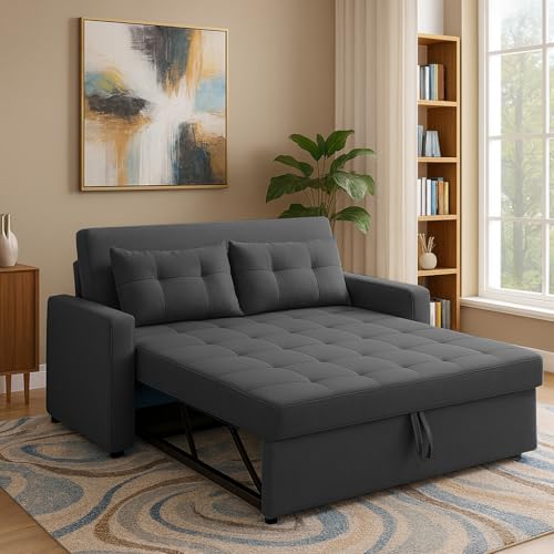 Image of Emilio 2-Seater Sofa Cum Bed for Living Room, Office & Home | Premium Fabric Pull-Out Sofa Set with 1 Year Warranty | Space Saving Convertible Sleeper Sofa for Guests & Daily Use | Black