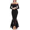 LALAGEN Women's Floral Lace Long Sleeve Off Shoulder Wedding Mermaid Dress Black XL