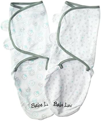 Adjustable Swaddle Infant Wrap - with for Boys and Girls by Babeluv (2 Pack, Baby&Rattle / Bubbles)