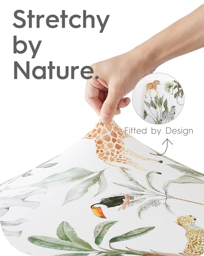 Image of Pack N Play Sheets Fitted, TotBasic Ultra Soft Woodland Mini Crib Sheets, Premium Jersey Knit Pack and Play Sheets, Stretchy Neutral Play Yard Sheets for Pack and Play Mattress, 2 Pack (Animal Safari)