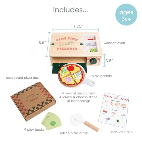 Image of Pearhead Wooden Pizzeria Play Food Set, 38-Piece Pizza Oven Toy | Montessori Pretend Kitchen Accessories, Pizza Toppings, Preschool Learning Toys for Toddlers, Ages 3+