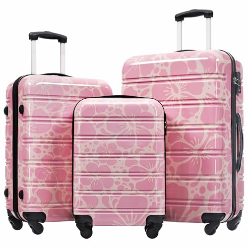 Luggage Sets 3 Piece, ABS Hardshell Suitcases with TSA Lock and Spinner Wheel, Expandable Travel Luggage for Men and Women (Pink B)