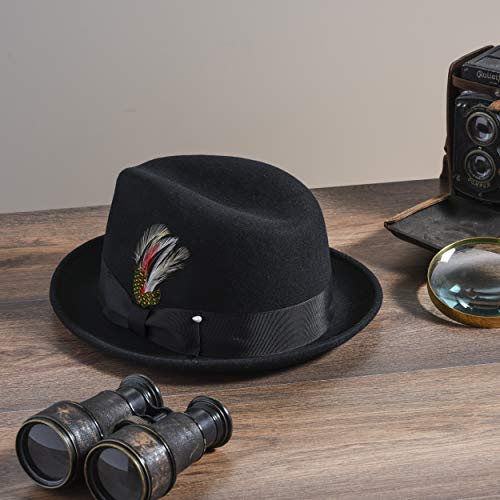 Mens Black Fedora Hats, 100% Wool Crushable Hat, Packs Easy, Stain Resistant, Stylish Fedora (Also Available In Gray) #TOP6