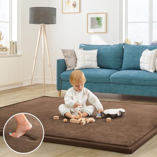 Image of ILPEOD Baby Play Mat for Floor Nursery Rug Muscle Mat Area Rug Playroom Rug 50"x50" Playpen Mat Memory Foam 1.3" Thick Crawling Mat for Babies,Toddlers, Infants, Kids,Chestnut