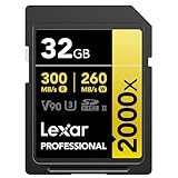 Lexar 32GB Professional 2000x SDHC Memory Card, UHS-II, C10, U3, V90, Full-HD & 8K Video, Up to...