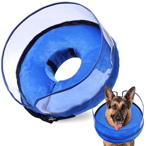 Image of BARKLESS Dog Cone, Inflatable Dog Cone After Surgery for Large Breeds, Soft Surgery Collar with Enhanced Anti-Licking Guard Shield for Pets, Patented Protective Donut Collar