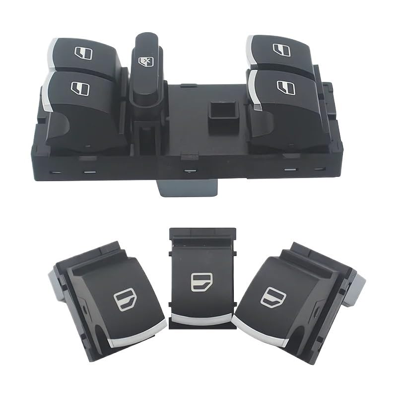 Window Switch Button 4 PCS Chrome Master Window Switch Lift Control Button Fit for Golf MK5 MK6 Fit for Tiguan, Fit for Touran Fit for Passat 5ND959857 5K4959857 Universal