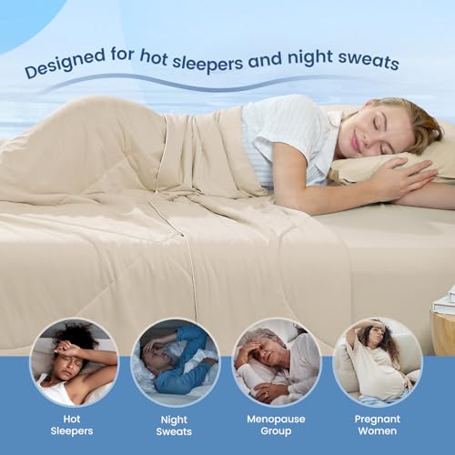 Image of Cozy Bliss Cooling Comforter Queen Size, Cooling Blankets for Hot Sleepers and Night Sweats, Khaki Summer Comforter for Queen Size Bed, Breathable Soft Lightweight Silk Smooth