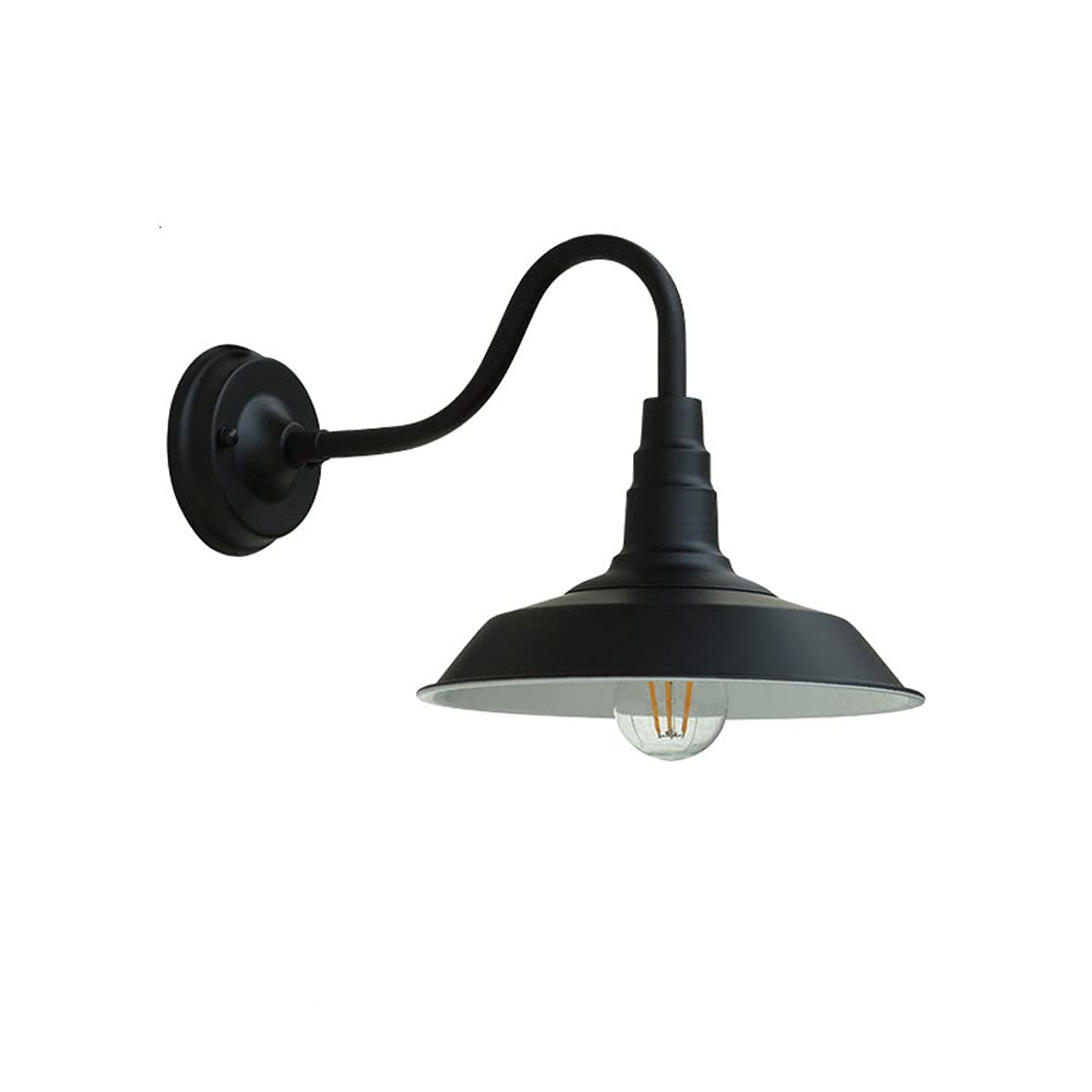 SXSCARKX American Retro Simple Gooseneck Barn Wall Sconce Outer Black and Inner White Lampshade Design Mount Light Waterproof Rustproof Outdoor Lamp for The Front Door Path Foyer