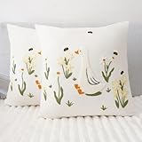 Puresora Embroidery Throw Pillow Covers 18x18-2 Pcs, Decorative Pillow Cases Soft Cushion Case Pillowcase for Chair Sofa Bedroom Living Room Home Decor, Goose