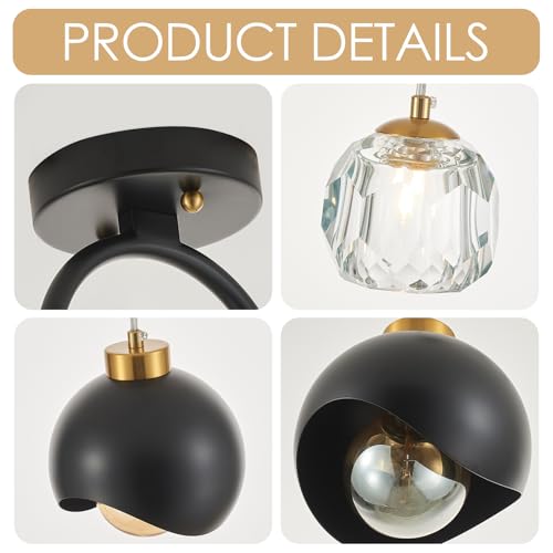 VANZARLA 2 - Light Modern Pendant Light with Crystal Accent, Black Pendant Light Hallway, Unique Hanging Light Fixture for Entryway Bedroom Kitchen Island - Image 5