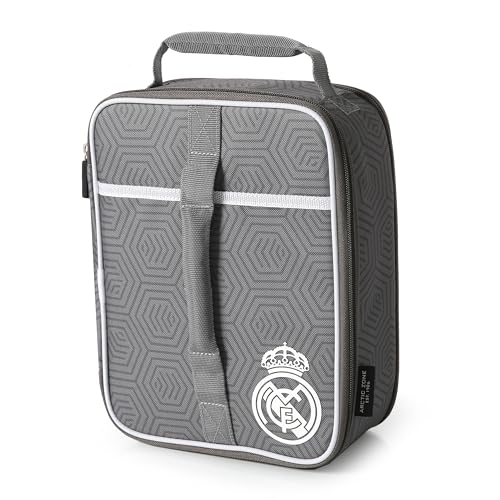 Porta alimentos vertical extensible del Real Madrid gris, ideal para la oficina o el colegio