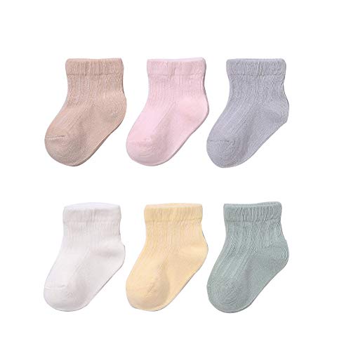 6 pièces de chaussettes de bébé antidérapantes invisibles de couleur pour garçons et filles, chaussettes douces et respirantes de printemps, d'été et d'automne adaptées aux bébés de 0 à 3 ans Cover