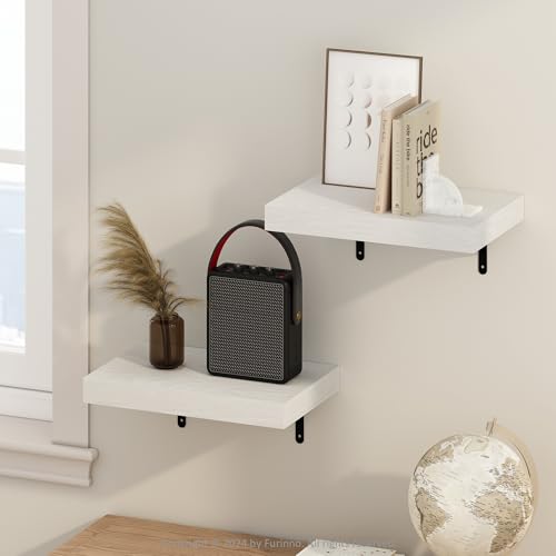 Image of Furinno Tanna Floating Shelves for Wall Set of 2, 15-Inch Wall Shelf, Triple Thick Floating Mounted Shelf, for Bathroom, Home Office, Living Room, White Texture