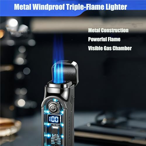 Encendedor metálico triple llama a prueba de viento miniatura 2