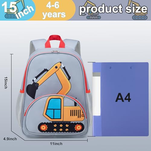 Image of LOIDOU Kids Preschool Backpack for Boys, 15 Inch Excavator Truck School Bag, Lightweight Water-Resistant Kindergarten Backpack with Chest Strap for Ages 3-6