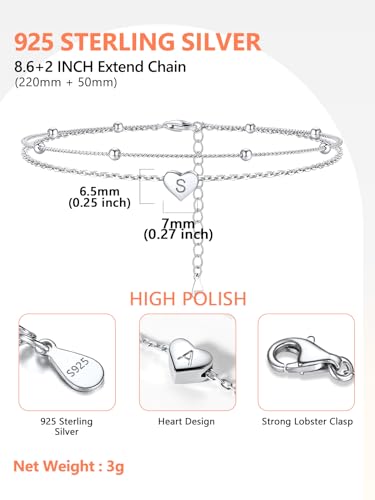 Sterling Silver Anklets for Women Waterproof Beach Jewelry, Ankle Chain 22cm Plus 5cm Extension, Adjustable Ankle Bracelet Large Size - Image 5